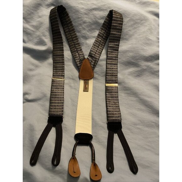Vintage Trafalgar Silk & Leather Y2K 2000 Braces Suspenders Adjustable‎ Size - Picture 1 of 13